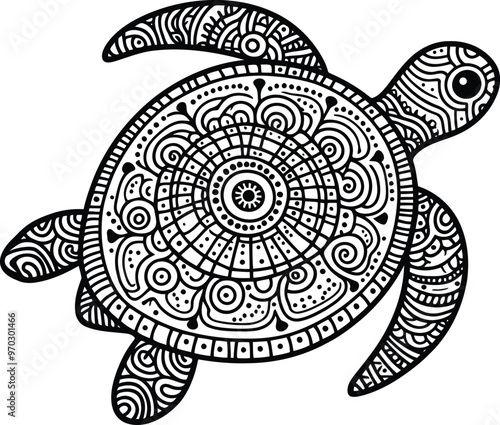 turtle mandala for the coloring page Silhouette pattern Tortoise Turtle icon turtle drawn in vector. Mandala.