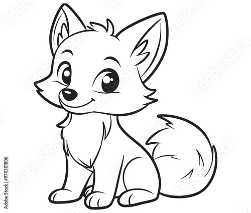 Fox cartoon character Kids colouring Page Cute Outline Drawing