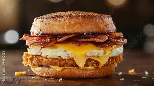 Bacon, Egg, and Cheese Sandwich with Chipotle Mayo and Hash Brown on a Toasted Roll