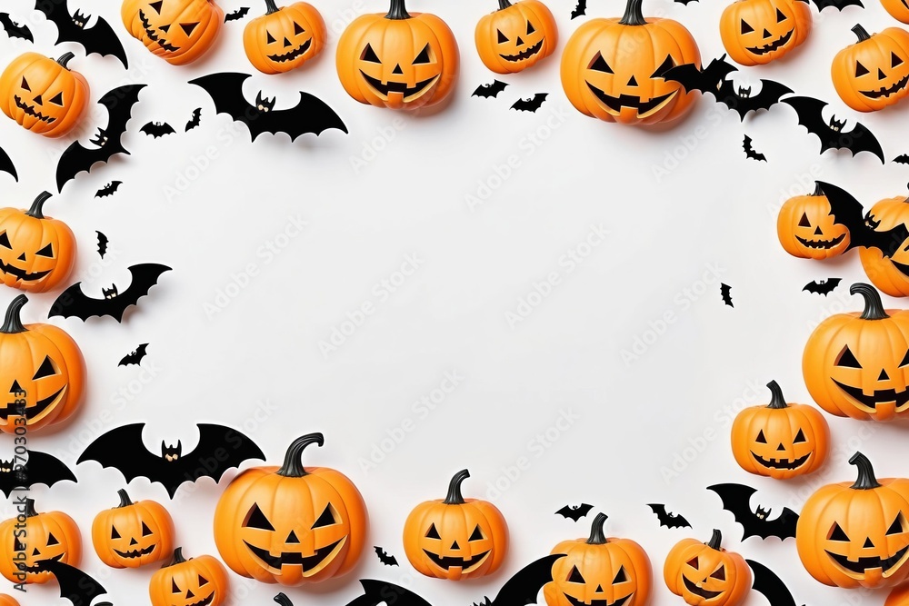 A spooky Halloween pumpkin frame featuring a set of carved pumpkins with scary faces, in an orange and black background, perfect for holiday decorations A spooky Halloween pumpkin frame featuring a set of carved pumpkins with scary faces, in an orange and black background, perfect for holiday decorations