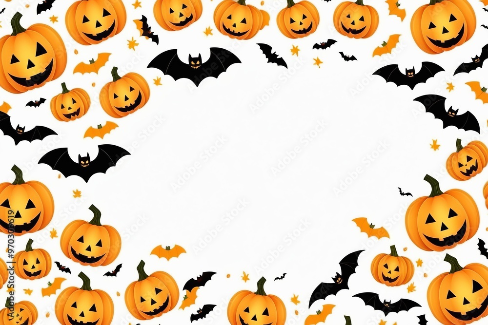 A spooky Halloween pumpkin frame featuring a set of carved pumpkins with scary faces, in an orange and black background, perfect for holiday decorations and autumn celebrations A spooky Halloween pumpkin frame featuring a set of carved pumpkins with scary faces, in an orange and black background, perfect for holiday decorations and autumn celebrations