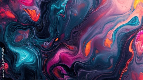 Vibrant and dynamic marble texture with swirling colors in a fluid artistic composition