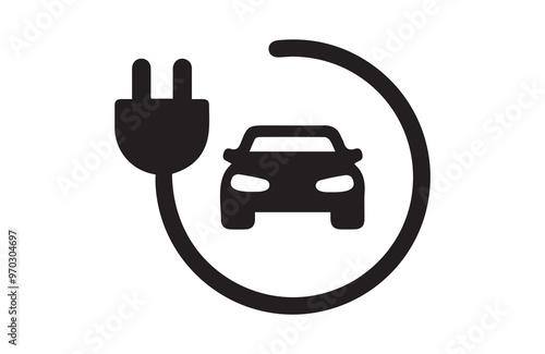 Electric vehicle icon set with plug icon symbol, EV car, Green hybrid vehicles charging point logotype, Eco friendly vehicle concept. Vector illustration, Icons collection