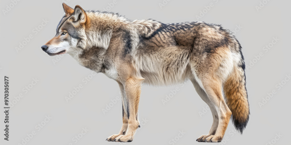 Fototapeta premium A Majestic Wolf with Thick Detailed Fur Standing Alone Isolated On Transparency