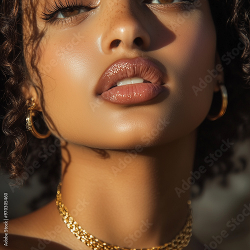 Close up on woman's lips.