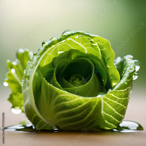 Green leafy vegetables being washed clean with water droplets still clinging to the leaves.