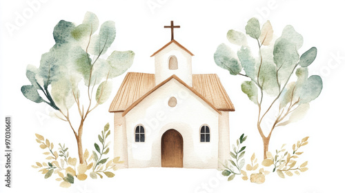 Watercolor Church Illustration