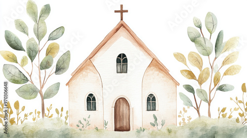 Watercolor Church Illustration
