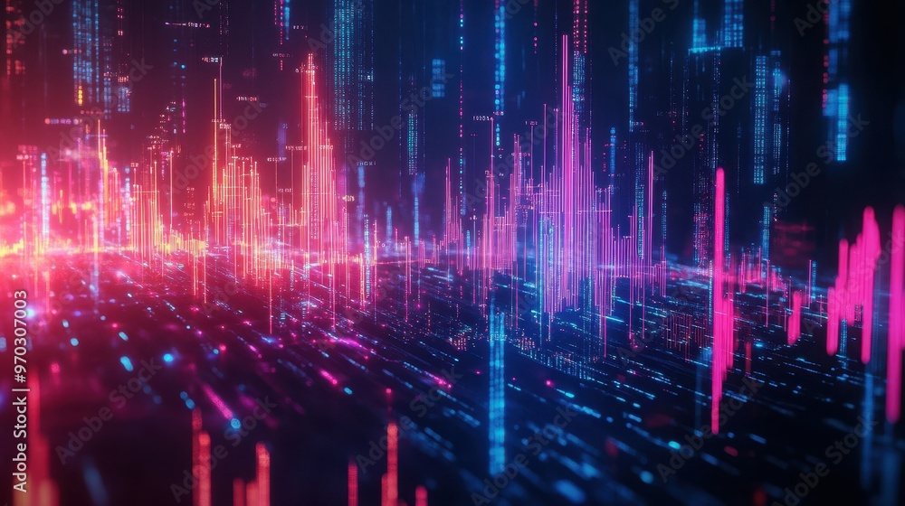 A colorful, neon cityscape with a lot of lines and shapes A colorful, neon cityscape with a lot of lines and shapes