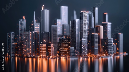 3D illustration depicting urban buildings against a dark background