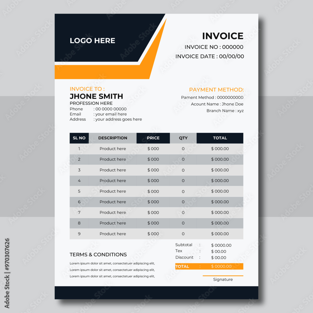 Obraz premium Invoice bill design template. Bill form business invoice design