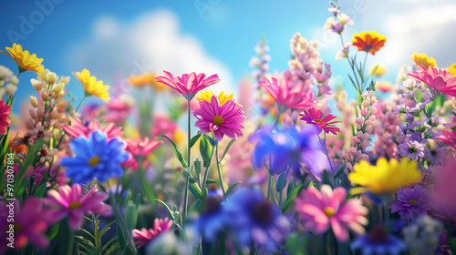 Field of colorful wildflowers in bloom