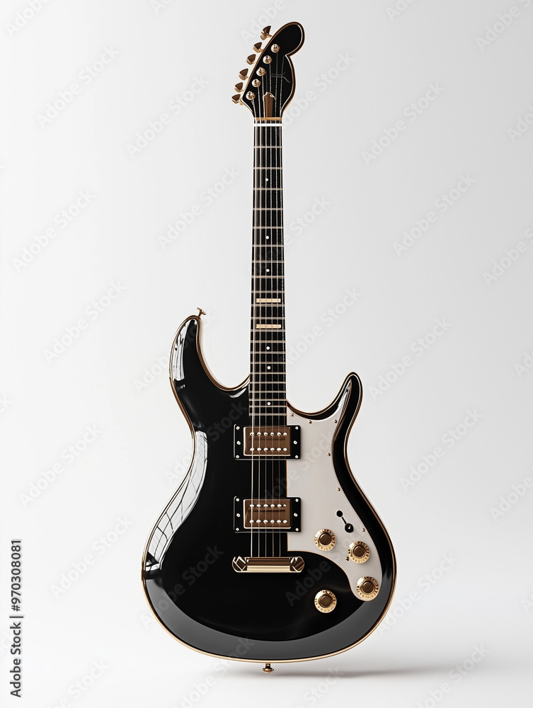 3D render of a glossy electric guitar isolated on a white background 3D render of a glossy electric guitar isolated on a white background
