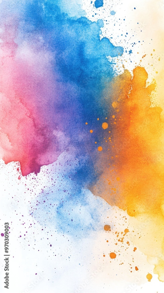 Fototapeta premium A vibrant abstract watercolor splash combining blue, pink, and orange hues on a white background, perfect for artistic projects.