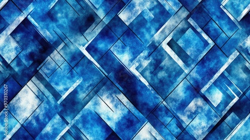 Wallpaper Mural Geometric Watercolor Pattern Artistic Indigo Artwork Blue Tiles with Watercolor Effect Decorative Geo Tile Design Seamless Ink Effect Paint Indigo Symmetrical Texture Psychedelic Geometric Design Torontodigital.ca