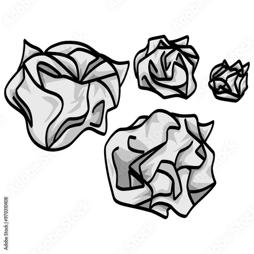 Crumpled Paper Ball Pile Bunch Illustration Vector