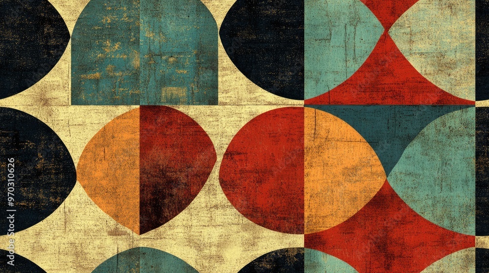 Fototapeta premium Curved quadrilateral shapes with an aged texture Stylish seamless pattern designs suitable for wallpaper textiles invitation cards wrapping and web page backgrounds