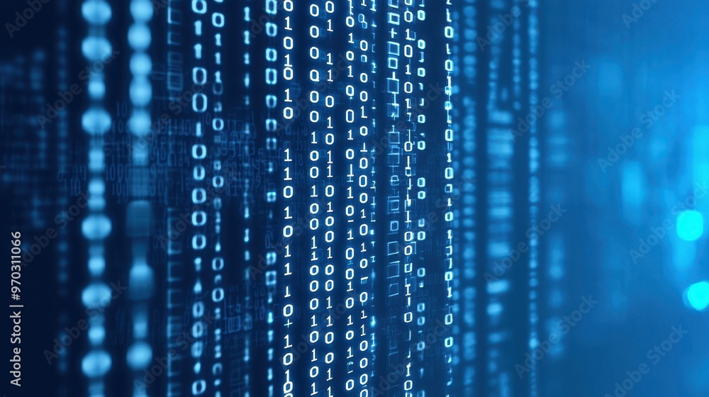 Abstract Digital Binary Code Background with Blue Glow Abstract Digital Binary Code Background with Blue Glow