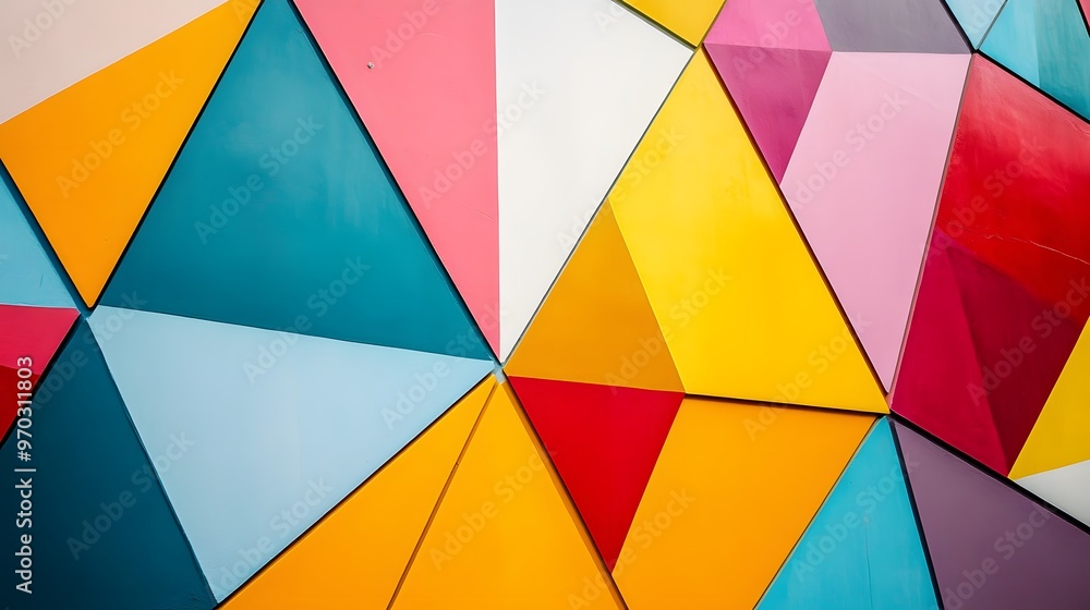 Fototapeta premium Colorful geometric shapes with bold patterns and bright hues, ideal for a stylish bedroom decor