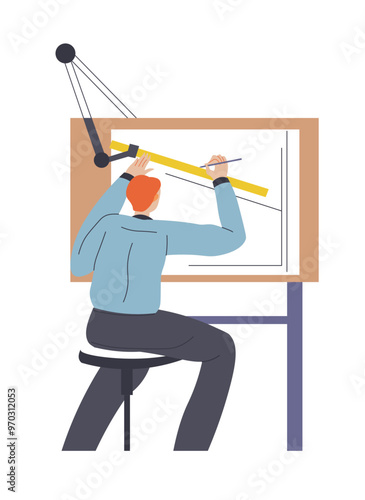 Architect Drafting at Workstation vector