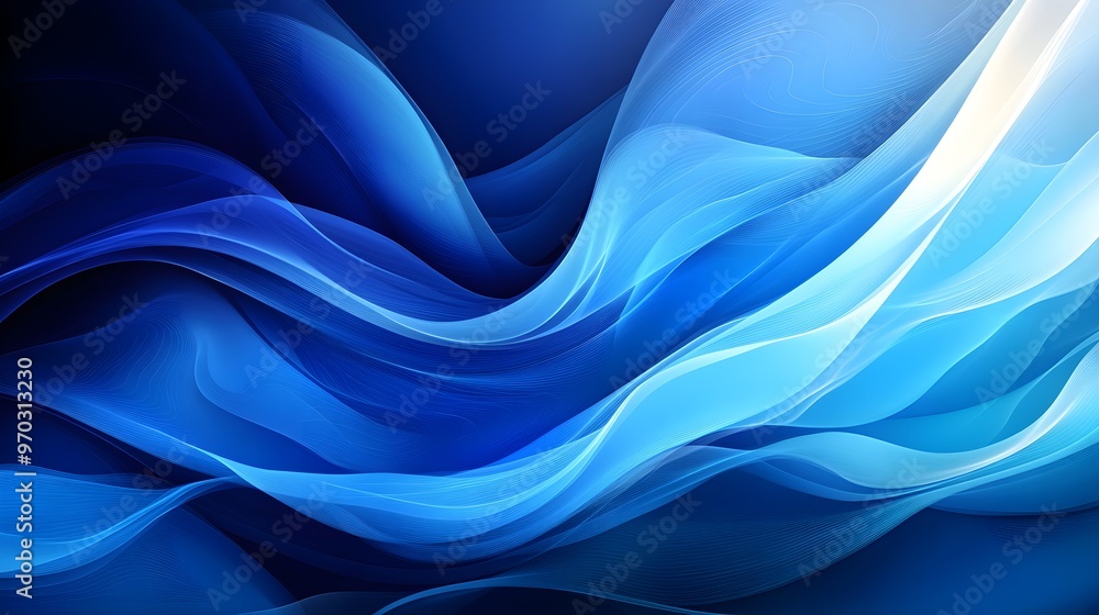 Obraz premium Abstract wave lines in shades of blue and white, maritime theme, vector illustration, clean and simple design, sharp edges, elegant flow, high-resolution output.