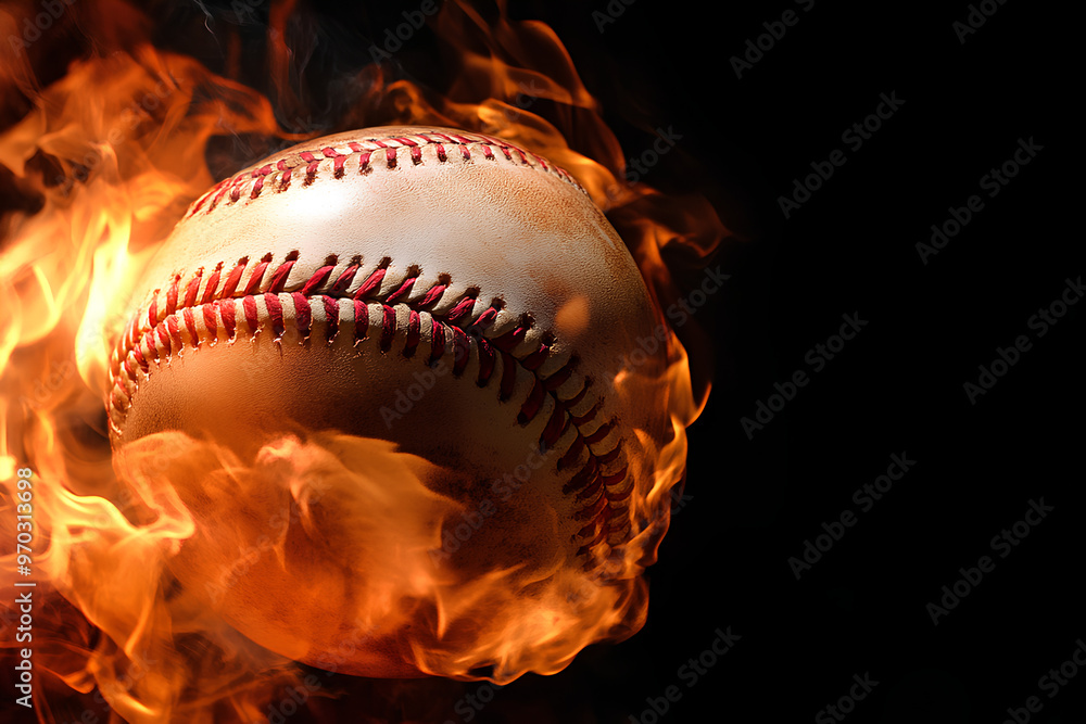 A baseball engulfed in flames, creating a dramatic and intense visual effect. A baseball engulfed in flames, creating a dramatic and intense visual effect.