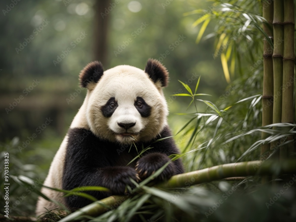 Fototapeta premium A panda chewing on bamboo