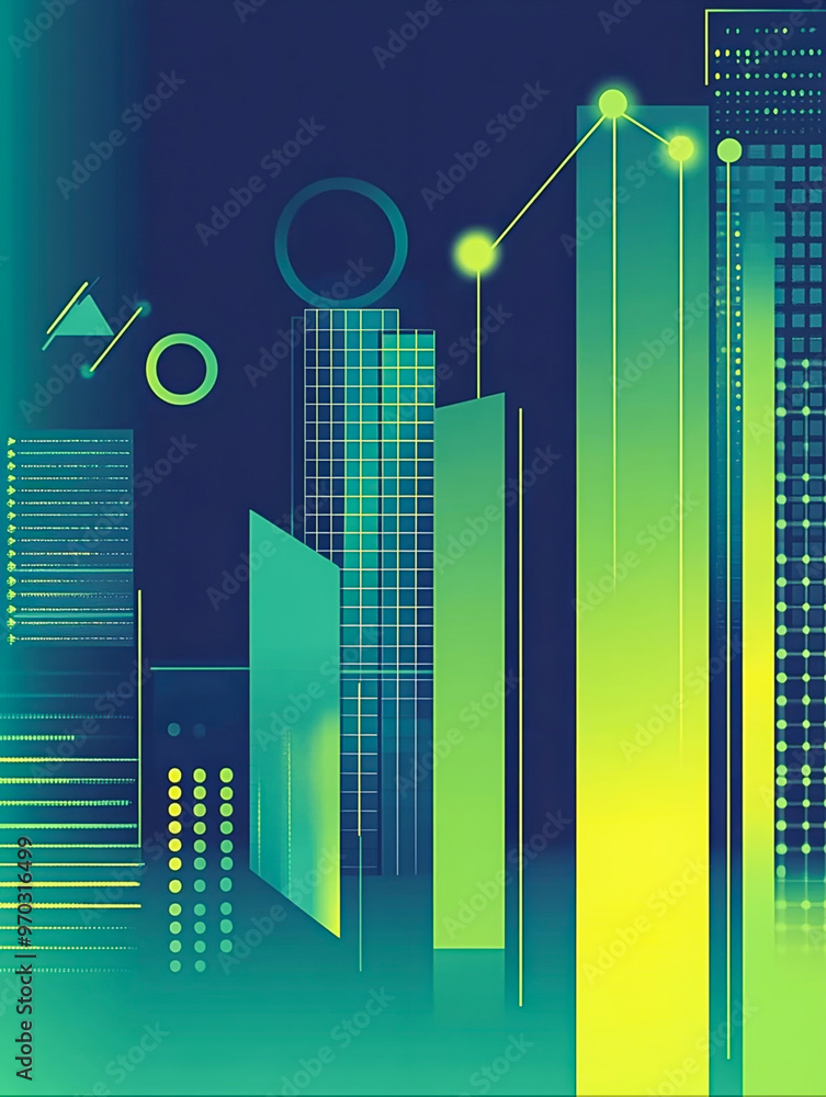 Fototapeta premium Modern Geometric Design in Greens and Blues for Finance and Data Analysis 