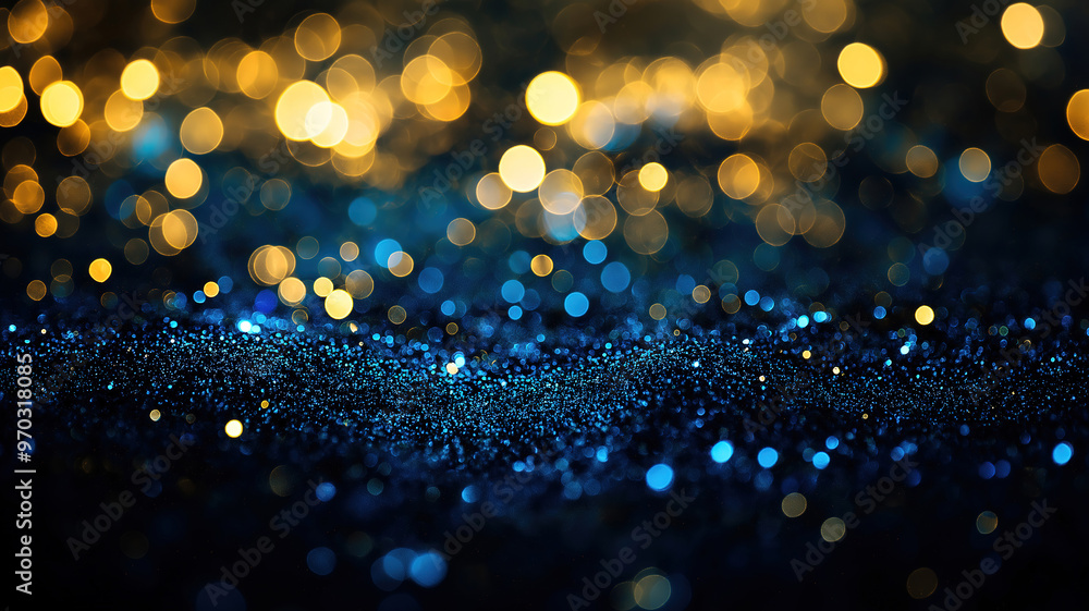 Sparkling Abstract Background with Glitter Lights in Gold, Blue, and Black Sparkling Abstract Background with Glitter Lights in Gold, Blue, and Black