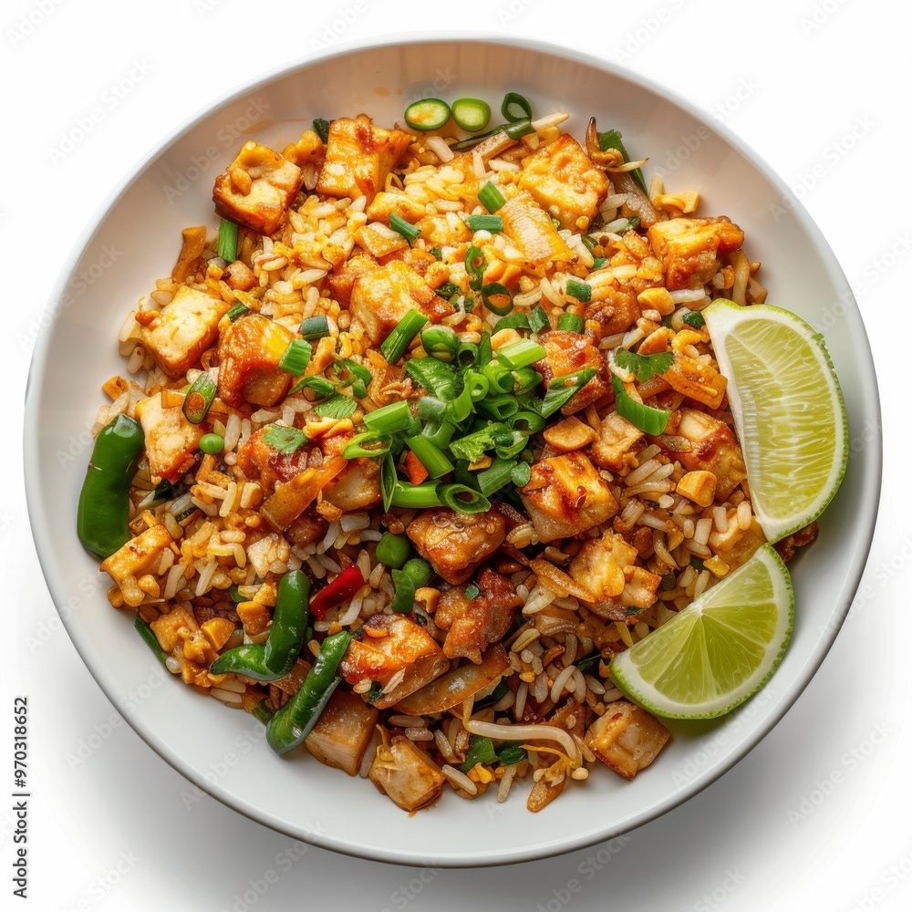 Delicious Khao Pad Sapparot Closeup on White Background Delicious Khao Pad Sapparot Closeup on White Background