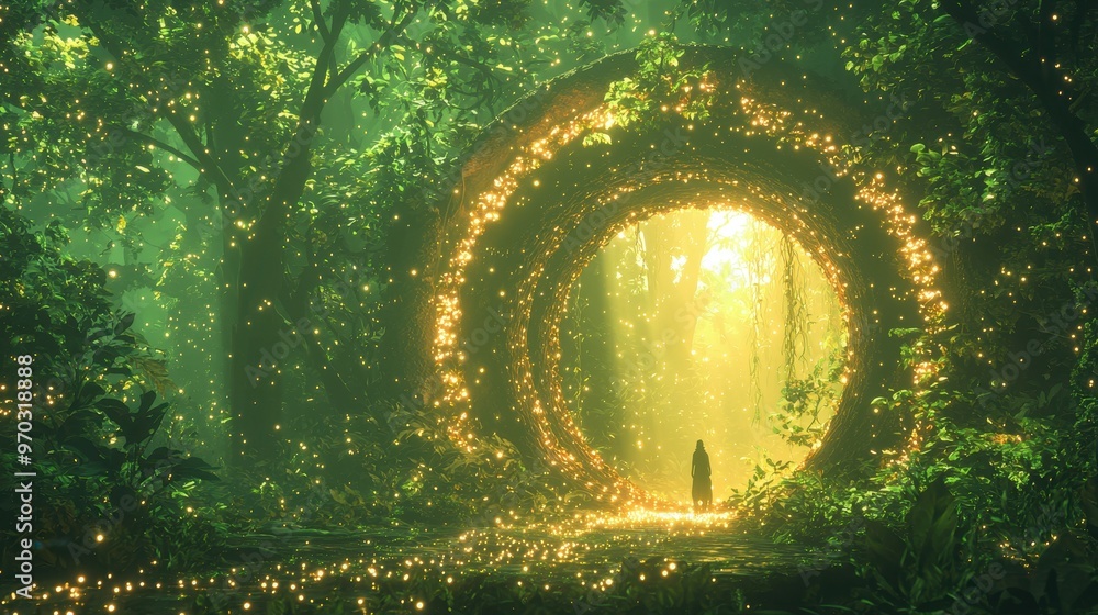 Obraz premium Magical Forest Portal with Glowing Lights