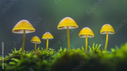 A cluster of honey mushrooms showcasing their distinctive golden-brown caps and delicate stems. The mushrooms are arranged in a natural setting, highlighting their unique texture and color