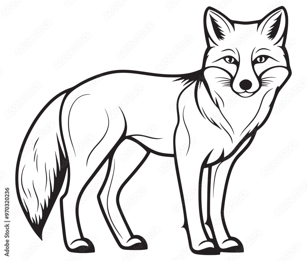 Fototapeta premium Fox cartoon isolated on white background outline drawing