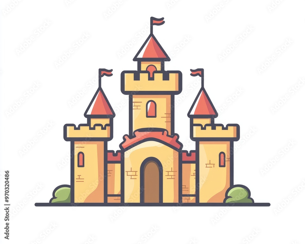 Fototapeta premium Line icon of a fantasy castle in a modern flat design style