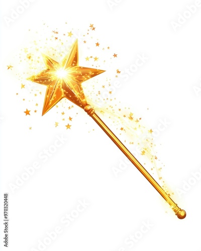 Decorative magic wand with a sparkling trail Star shaped magical accessory Cartoon representation of a magical girl s power 2D illustration on a white background suitable for web and app design photo