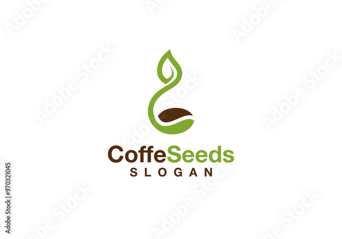 growing coffee seed logo design vector.