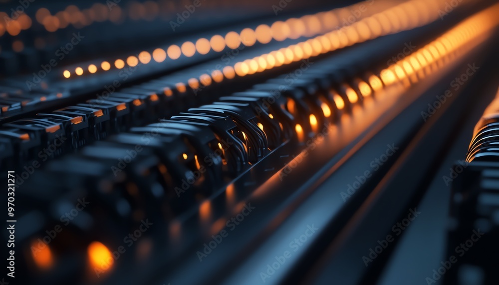Abstract Close-up of Metallic Surface with Glowing Orange Lights