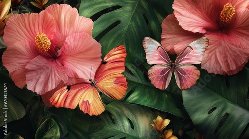 Wallpaper Mural Tropical Butterfly Bloom. Torontodigital.ca