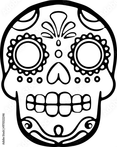 Sugar skull art outline illustration coloring