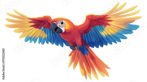 Flying Scarlet Macaw.