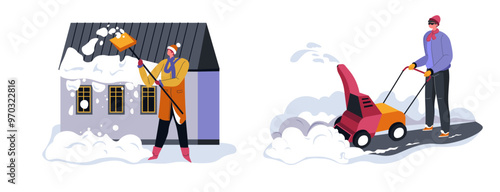 Clearing snow from roof vector
