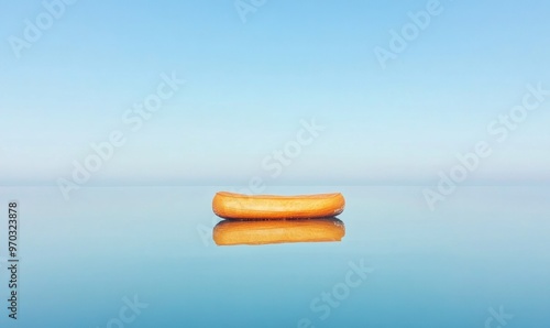 Minimalist Conceptual Art Bread Boat Floating on Tranquil Lake photo