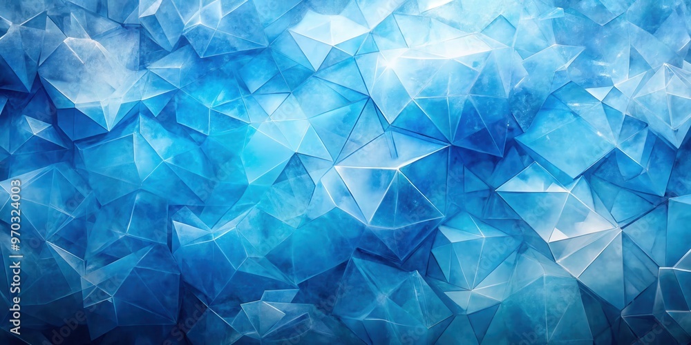 Naklejka premium Abstract blue ice crystal pattern with geometric facets and translucent layers, perfect for winter-themed designs, digital art, or frosty backgrounds emphasizing cool tones and sharp, crystalline text