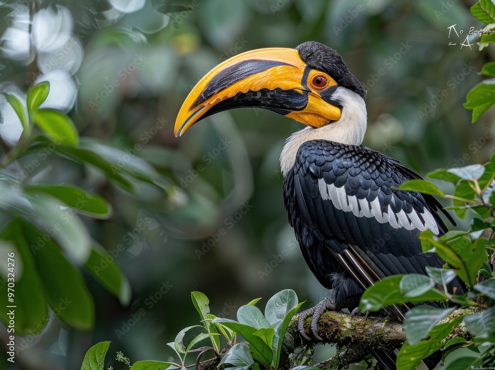 Obraz premium A Portrait of a Wreathed Hornbill in its Natural Habitat