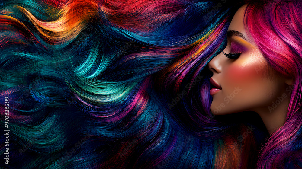 Naklejka premium waves reflect the light in vibrant, jewel-toned colors, the texture smooth and luxurious, creating a striking, bold look