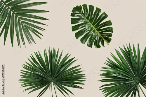 Verdant Palm Elements on Simple Backgrounds for Organic Visuals photo