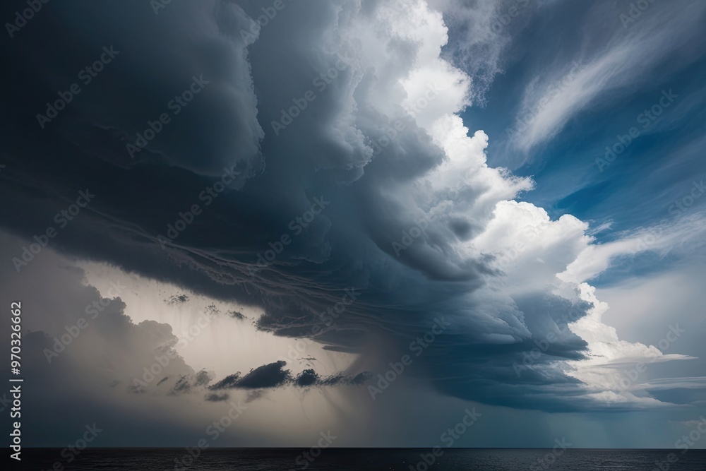Obraz premium Surreal Moody Weather Systems with Rain-Laden Cumulus Clouds and Dramatic Atmospheric Brilliance