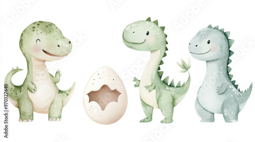 Cute Dinosaurs Watercolor.