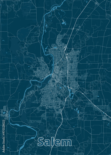 Salem, Oregon, USA artistic blueprint map poster