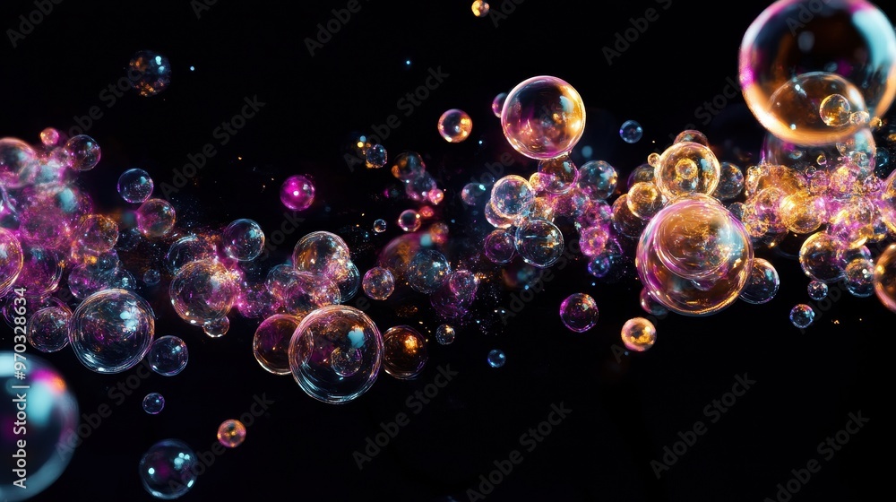 Abstract Colorful Bubbles Floating on Black Background - Magic, Fantasy, and Dreams. Abstract Colorful Bubbles Floating on Black Background - Magic, Fantasy, and Dreams.